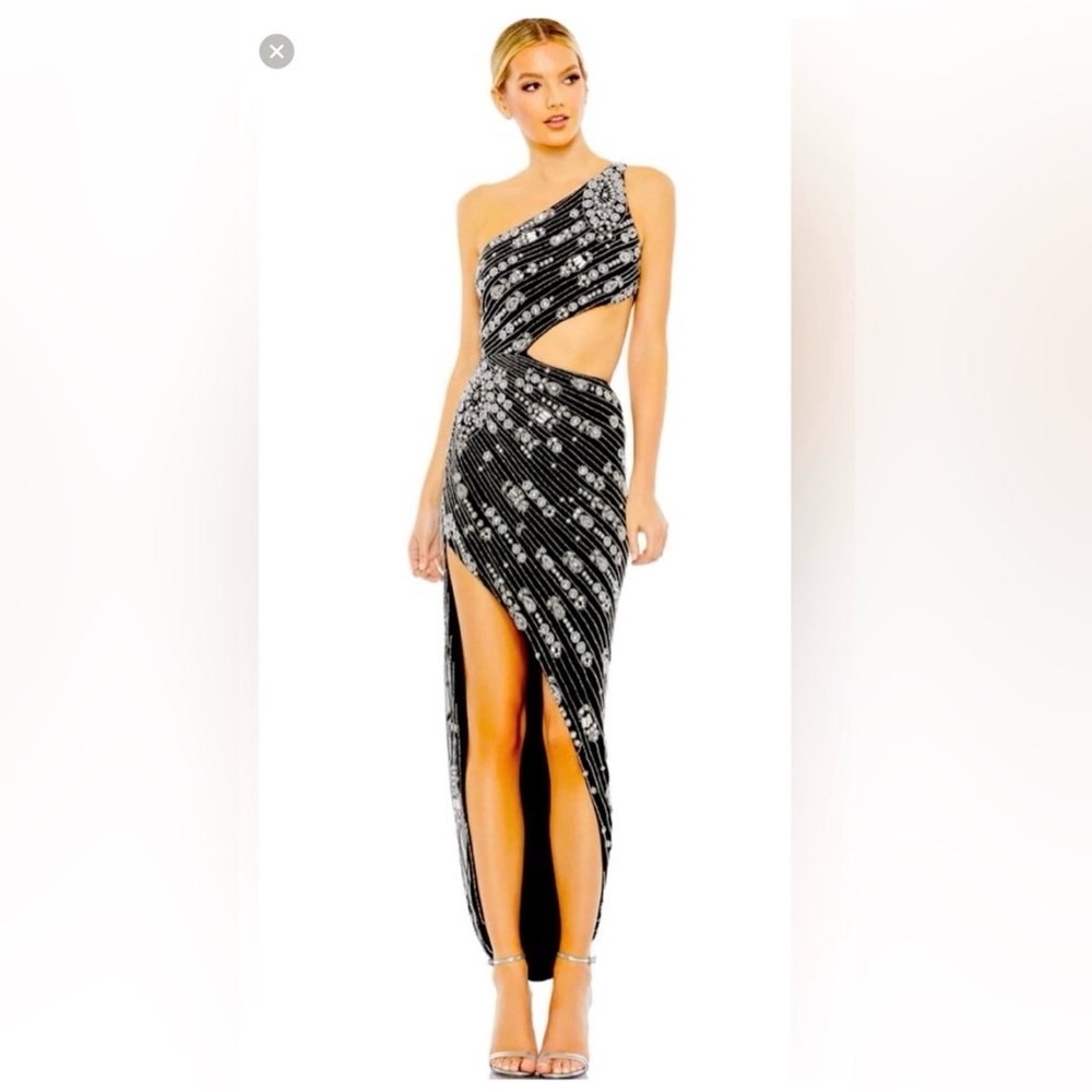 Mac Duggal Black Gown with Silver Embellishments